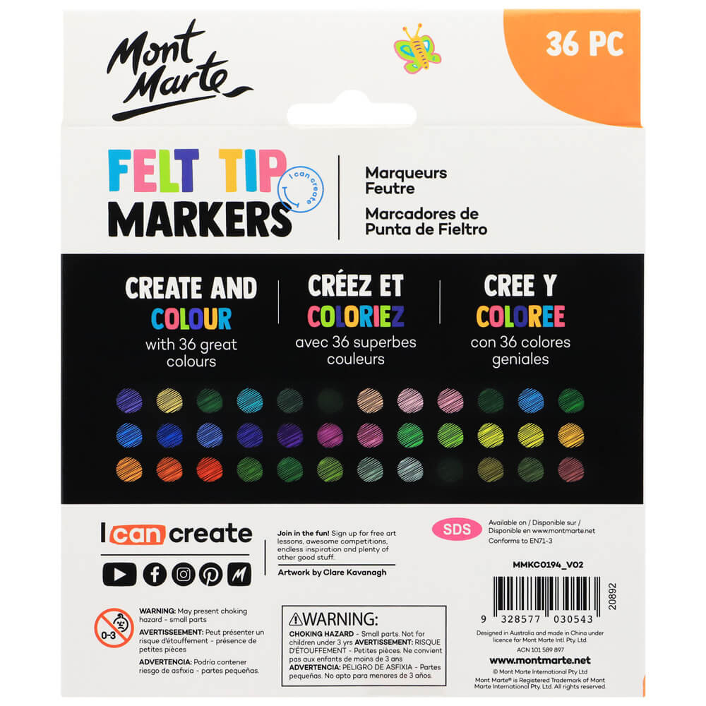 Kids Felt Tip Markers Set MM Basics – 36 Pieces
