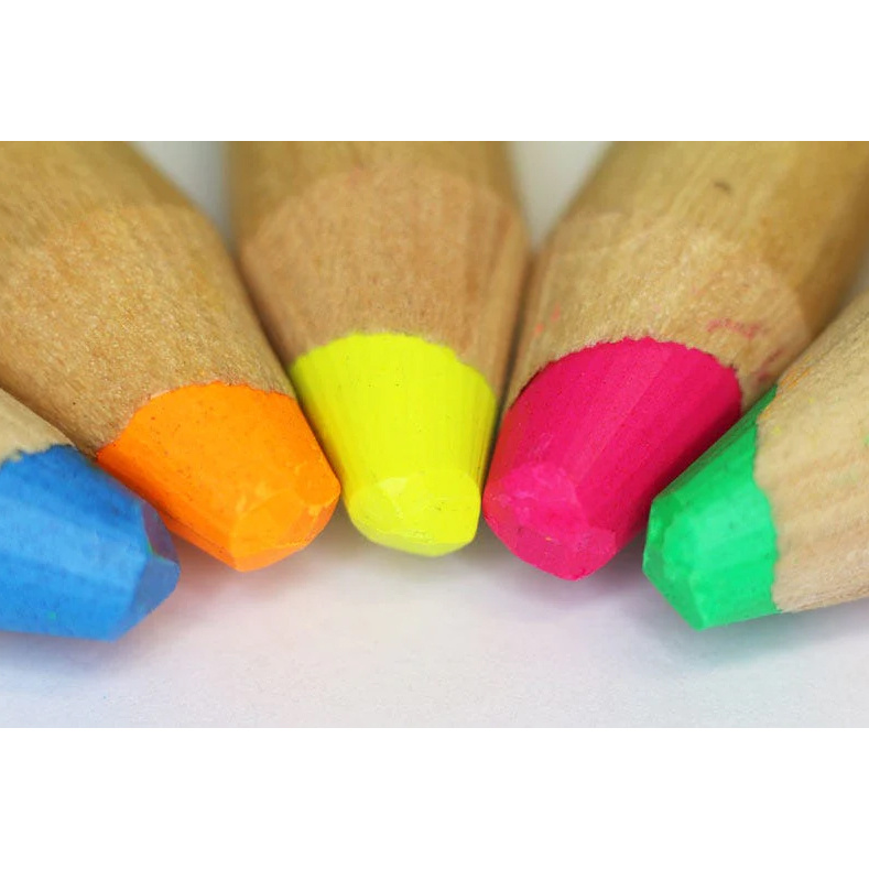 Комплект неонови моливи с острилка Jumbo Fluoro MM Jumbo Neon Pencils with Sharpener -6 бр
