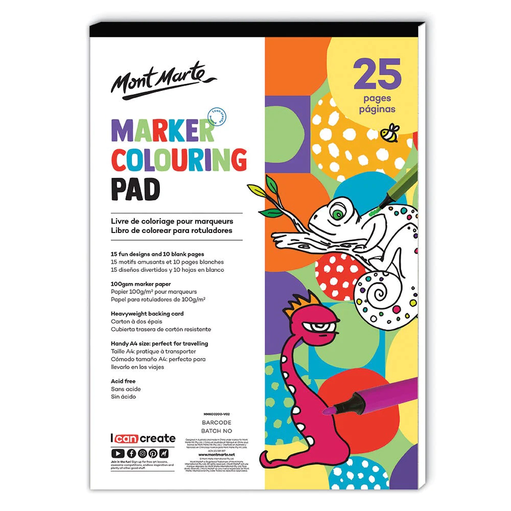Книжка за оцветяване А4 100 гр с твърда подложка и 15 цветни страници MM Marker Colouring Pad -25 листа
