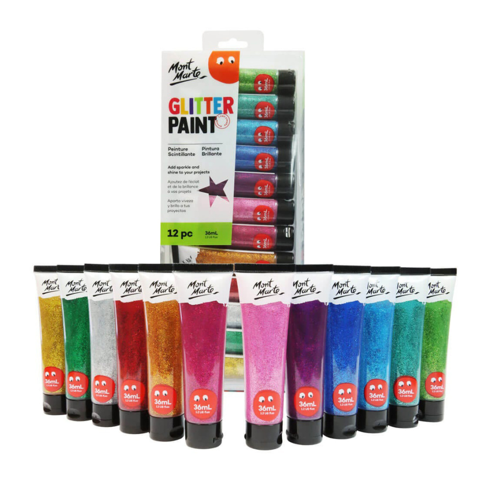 Σετ χρώματα με γκλίτερ Mont Marte Glitter Paint 12 τεμάχια x 36 ml