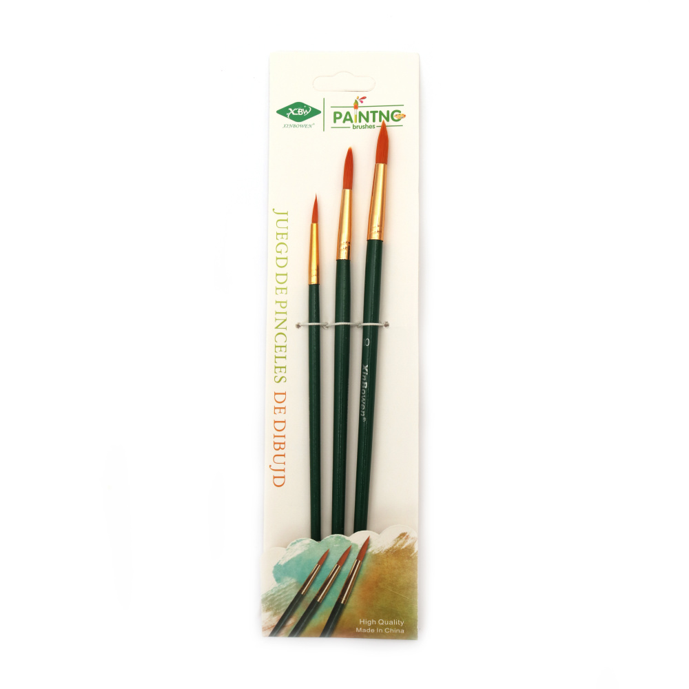 Set of round synthetic fiber paintbrushes - 3 pieces
