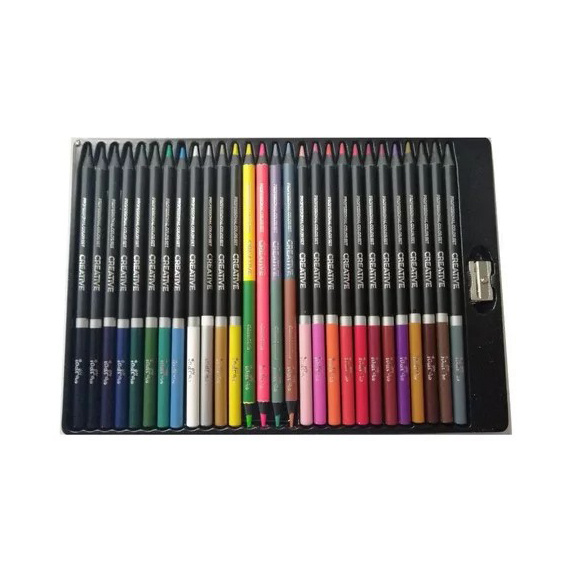 Colored Pencils Set 4 mm with Sharpener Creative - 24 Colors + 2 Double-Ended Neon and 2 Double-Ended Metallic Pencils - 30 Colors Total