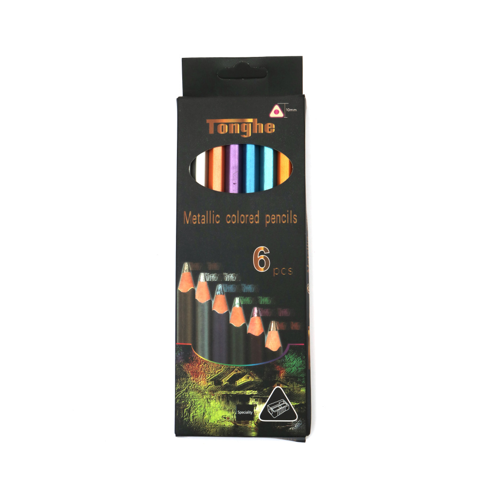 Thick Colored Pencils Metallic Colors Set with Sharpener - 6 Colors