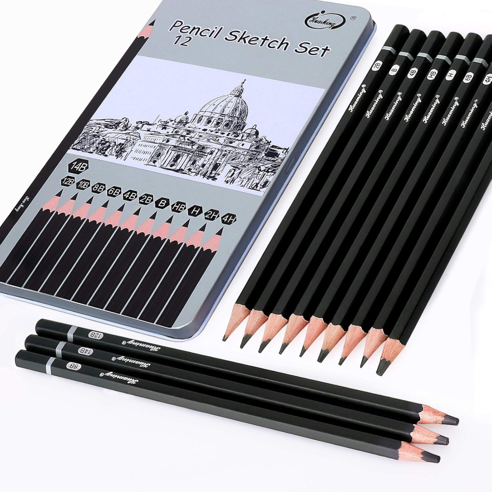 Sketch Graphite Pencils in Metal Box - 12 Pieces