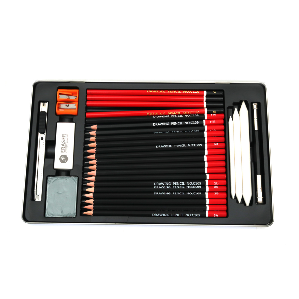 Professional Drawing Set in a Metal Box Tastoful - 30 Pieces