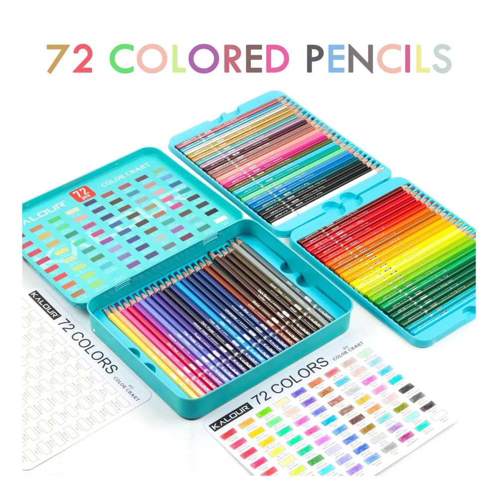 Professional Colored Pencils with Color Chart in a Metal Box Kalour - 72 Colors