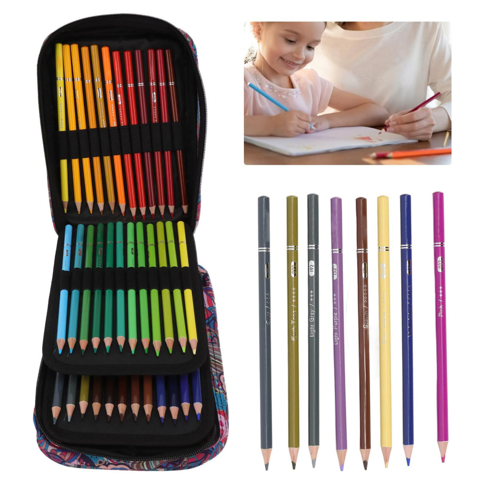 Professional Colored Pencils with Color Chart in Textile Case - 72 Colors