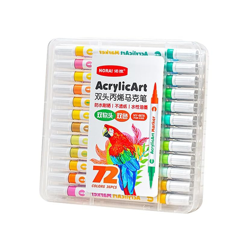 Set of Dual-Tip Acrylic Markers, Nora, Suitable for Paper, Metal, Wood, Glass, Textile, Plastic, and More - 36 Pieces, 72 Colors