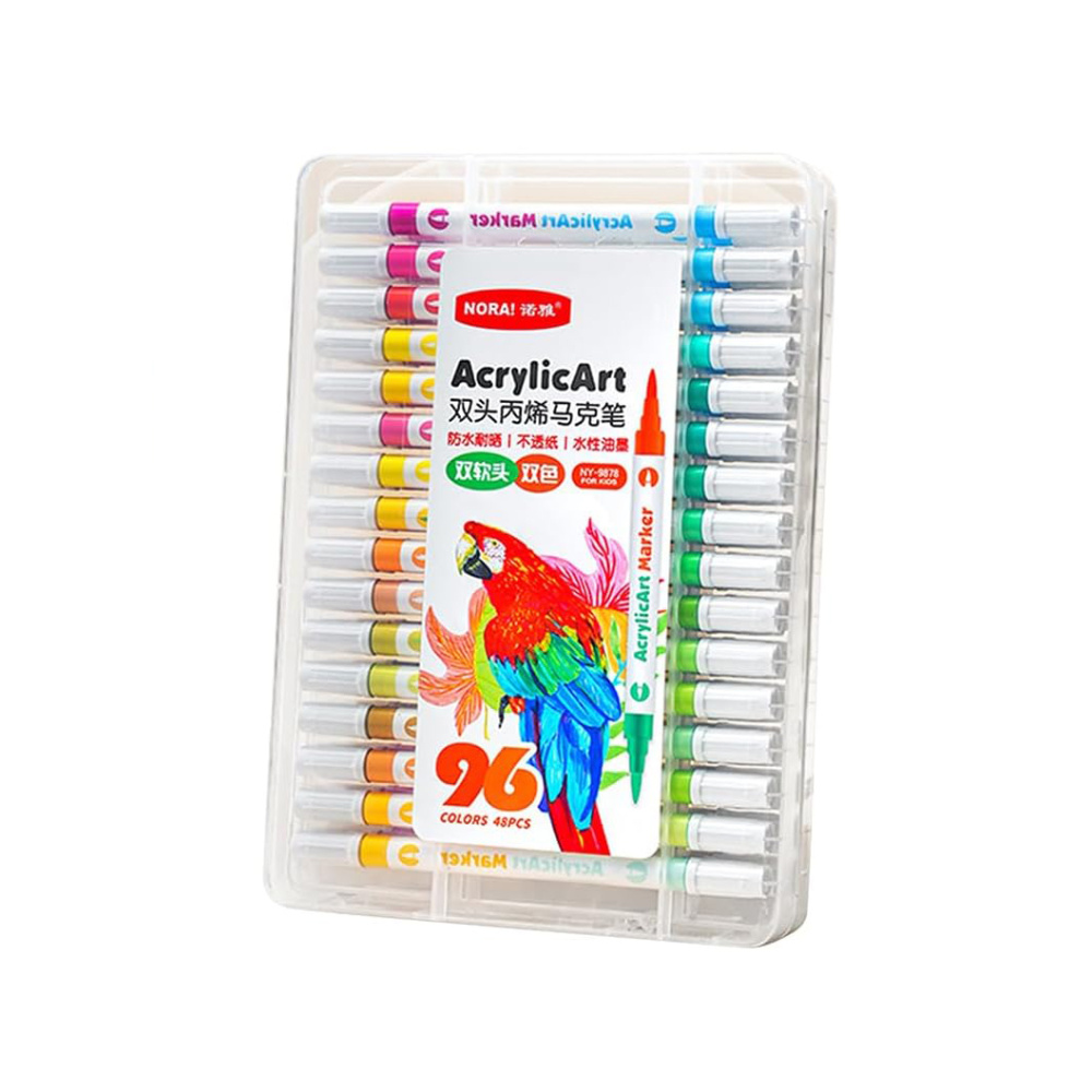 Set of Dual-Tip Acrylic Markers, Nora, Suitable for Paper, Metal, Wood, Glass, Textile, Plastic, and More - 48 Pieces, 96 Colors