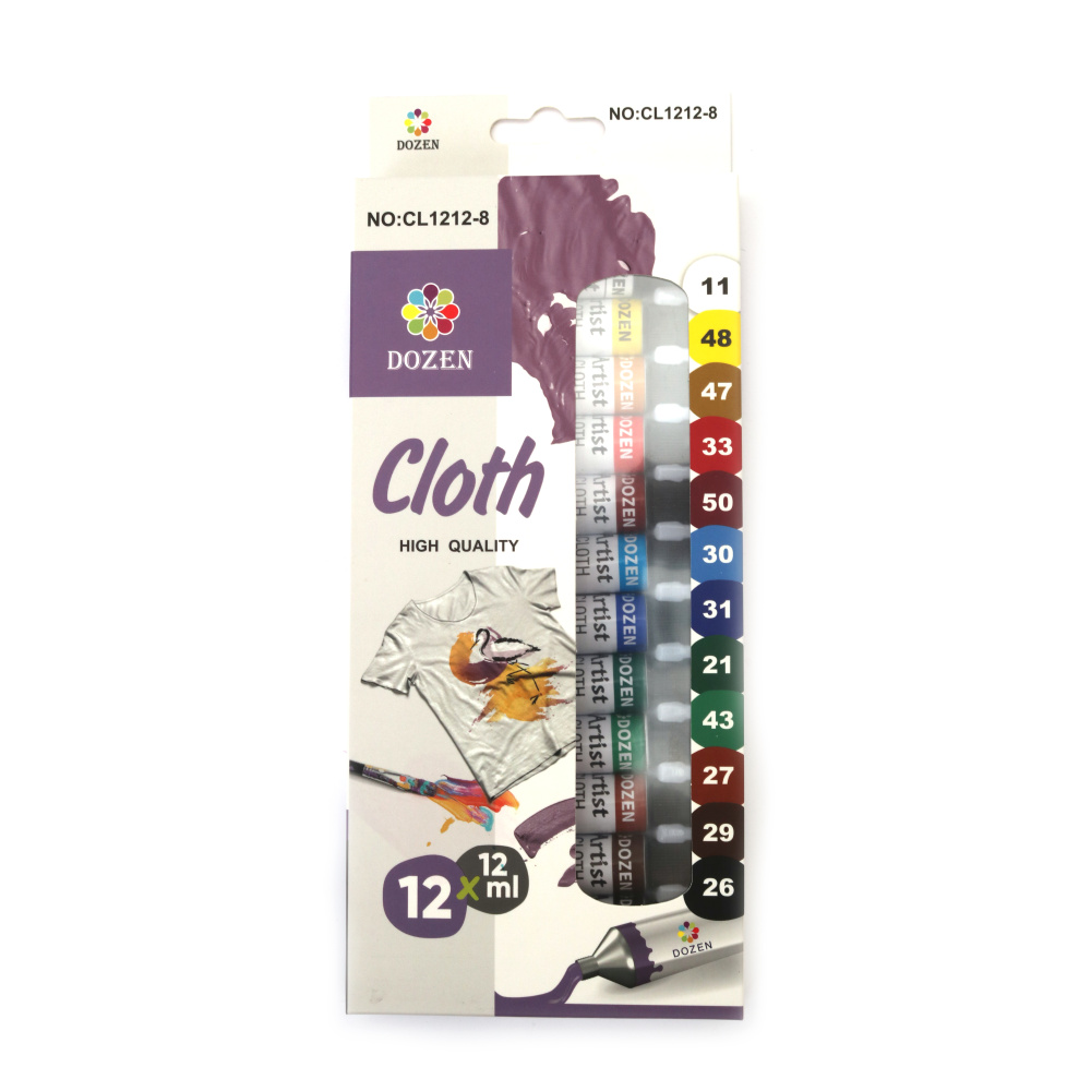 Premium Fabric Paint Set DOZEN – 12 Vibrant Colors x 12 ml – Soft, Wash-Resistant & Easy to Apply – Perfect for Painting on Fabric, Canvas, Denim and DIY Fashion Projects