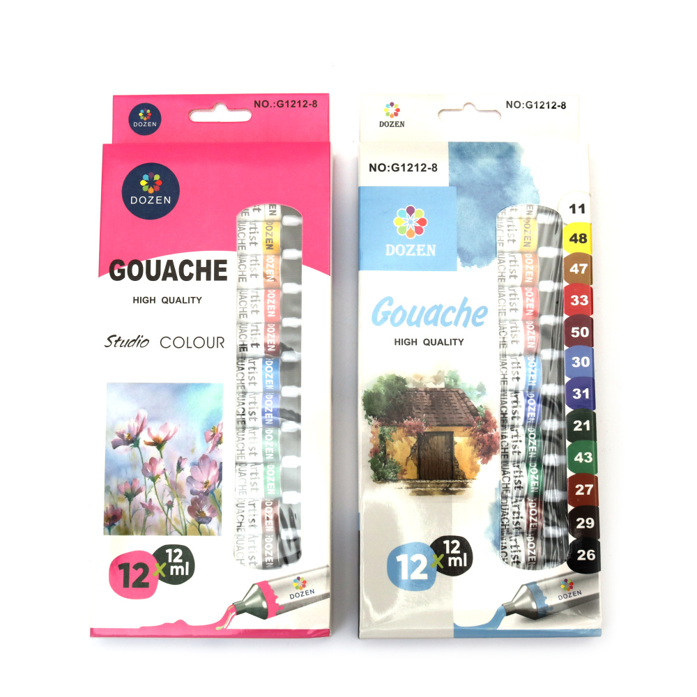 Set vopsele tempera – 12 culori strălucitoare asortate x 12 ml, netede, ușor de amestecat, cu uscare rapidă – ideale pentru elevi, artiști și proiecte DIY de hobby & lucru manual