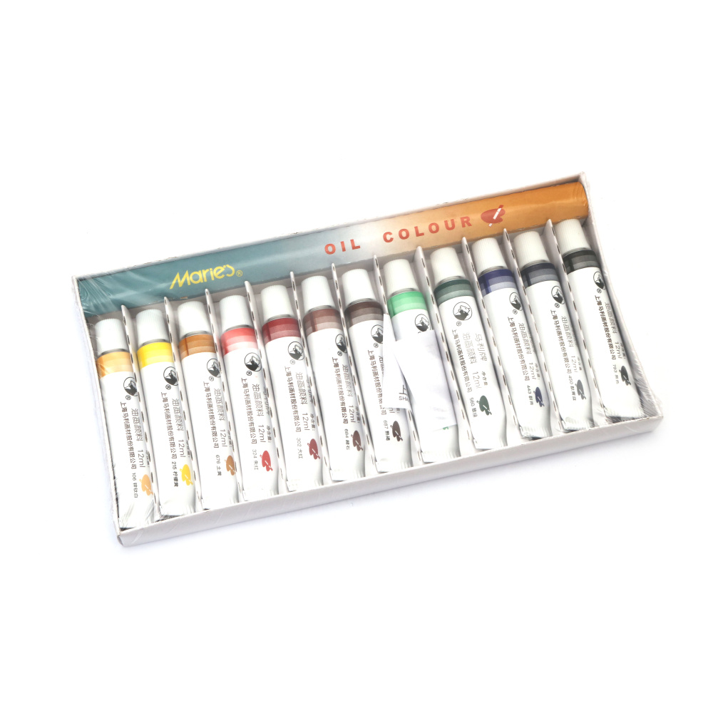 Set vopsele în ulei Maries – 12 culori asortate x 12 ml, pigmenți bogați pentru artiști, studenți și proiecte creative de pictură