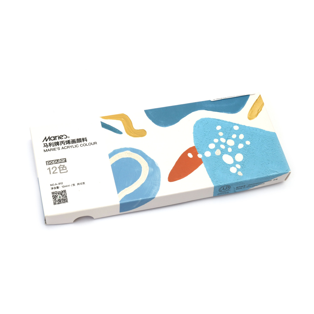 Vibrant Maries Acrylic Paint Set – 12 Colors x 12 ml, Bright & Durable Pigments for Artists, Students & Creative DIY Projects