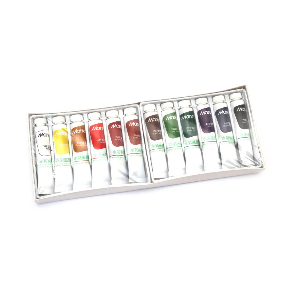 Maries Watercolor Paint Set – 12 Colors x 12 ml, Bright & Blendable Shades for Artists, Students & Creative Art Projects