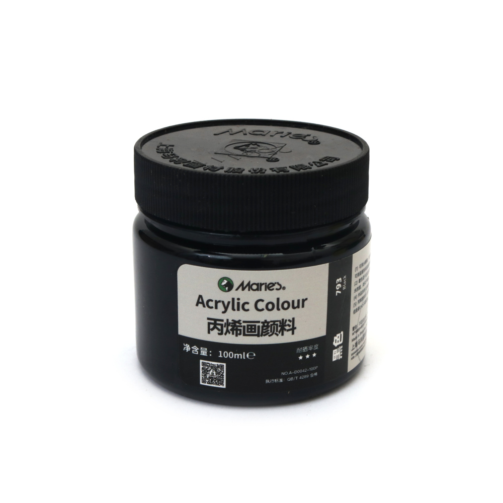 Vopsea acrilică Maries 100 ml – Negru, acoperire bogată și finisaj uniform pentru artiști, studenți, hobby & craft, proiecte DIY/handmade