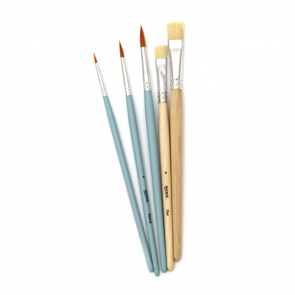 MM Brush Set - 5 Brushes, Flat, Natural Hair and Round Synthetic Brushes