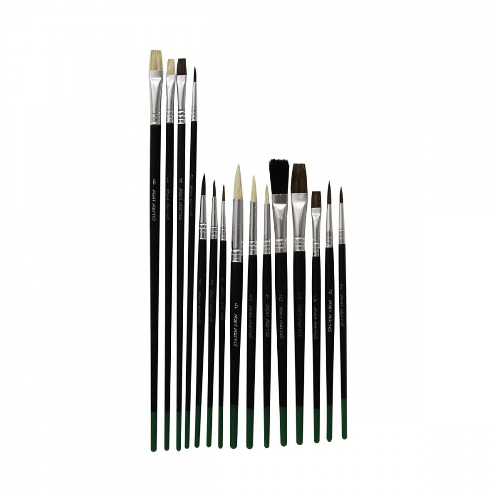 Set de pensule rotunde si plate par natural MM Studio Artist Brushes 15 bucati