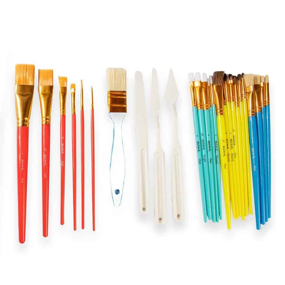 Σετ πινέλα Mont Marte Assorted - 26 τεμάχια - στρογγυλα, επίπεδα και γωνιακά πινέλα και σπάτουλες από συνθετική τρίχα
