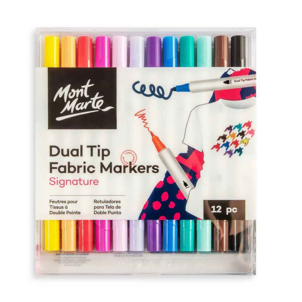 Μαρκαδόροι για ύφασμα με διπλή μύτη Mont Marte Dual Tip Fabric Markersς 12 τεμάχια