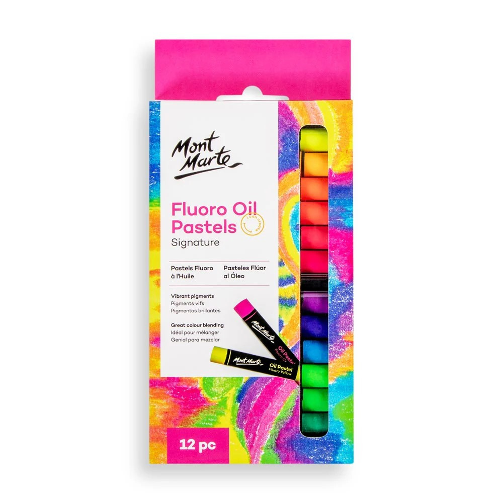 Mont Marte Pastelli a Olio Fluorescenti - Set da 12 Colori Assortiti