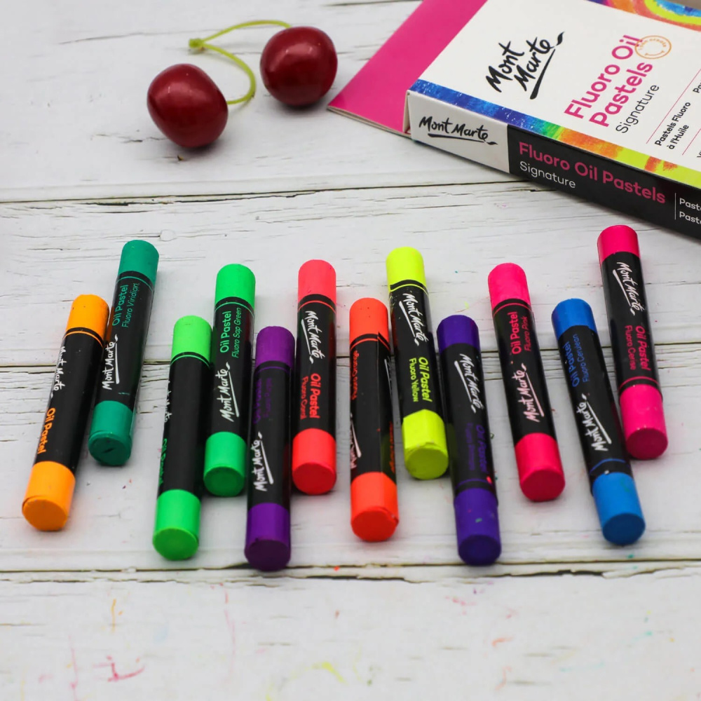 Mont Marte Pastelli a Olio Fluorescenti - Set da 12 Colori Assortiti