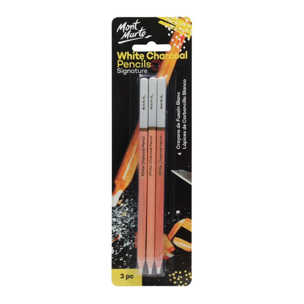Set of white drawing pencils, MM White Charcoal Pencils -  3 pieces