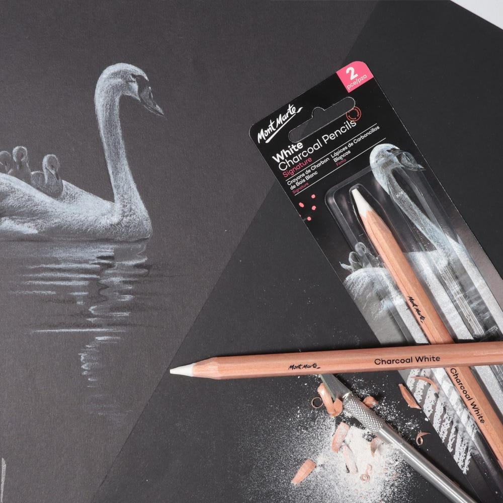 Pencils with white charcoal, MM White Charcoal Pencils Lge Hex - 2 pieces