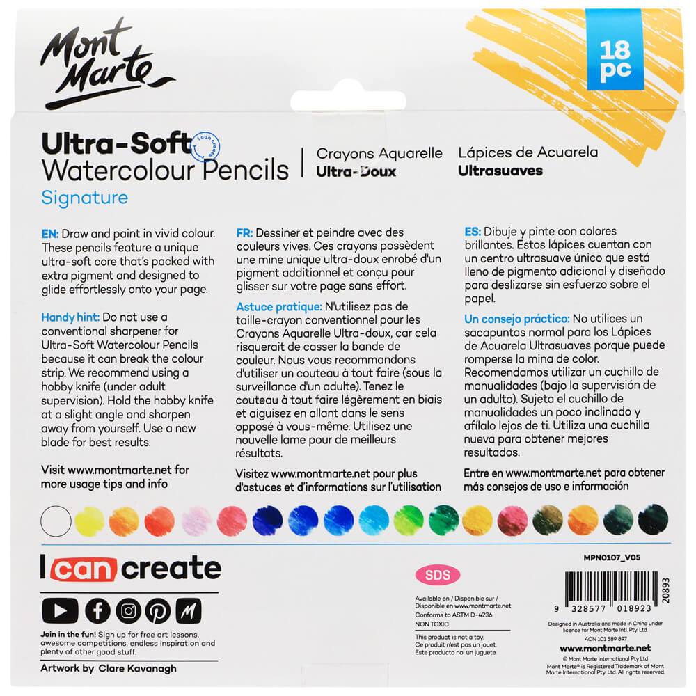 MM Ultra-Soft Watercolour Pencils Set, 18 Pieces