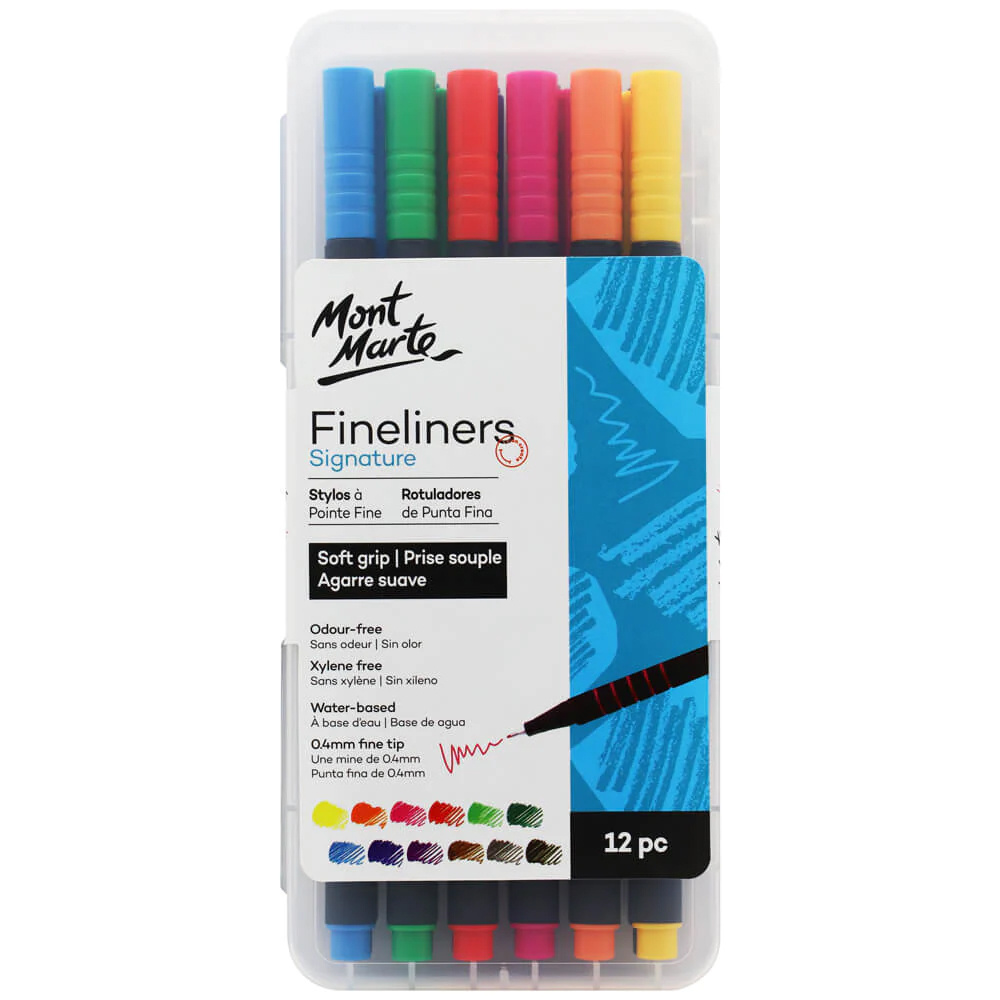 Water-Based Markers Set 0.4 mm, MM Fineliner Soft Grip, 12 Pieces