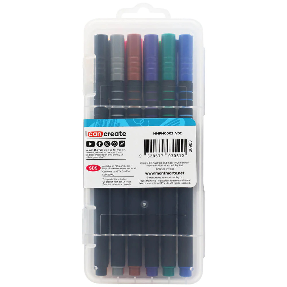 Water-Based Markers Set 0.4 mm, MM Fineliner Soft Grip, 12 Pieces