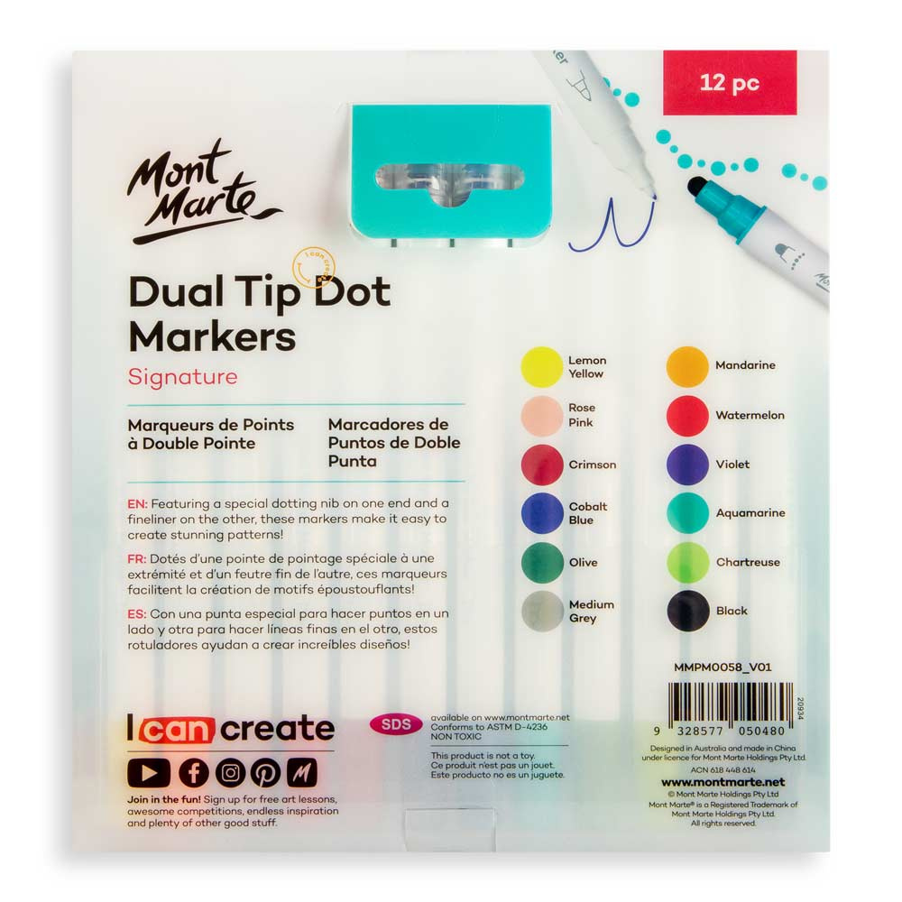 Комплект точкови маркери на водна основа с двоен връх MM Dot Markers Dual Tip 12 броя