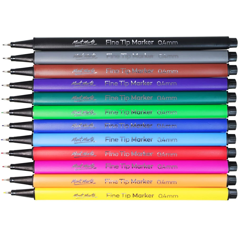 Set de markere fine colorate 0,4 mm MM Fine Tip Marker Tri Grip în carcasă 12 bucăți