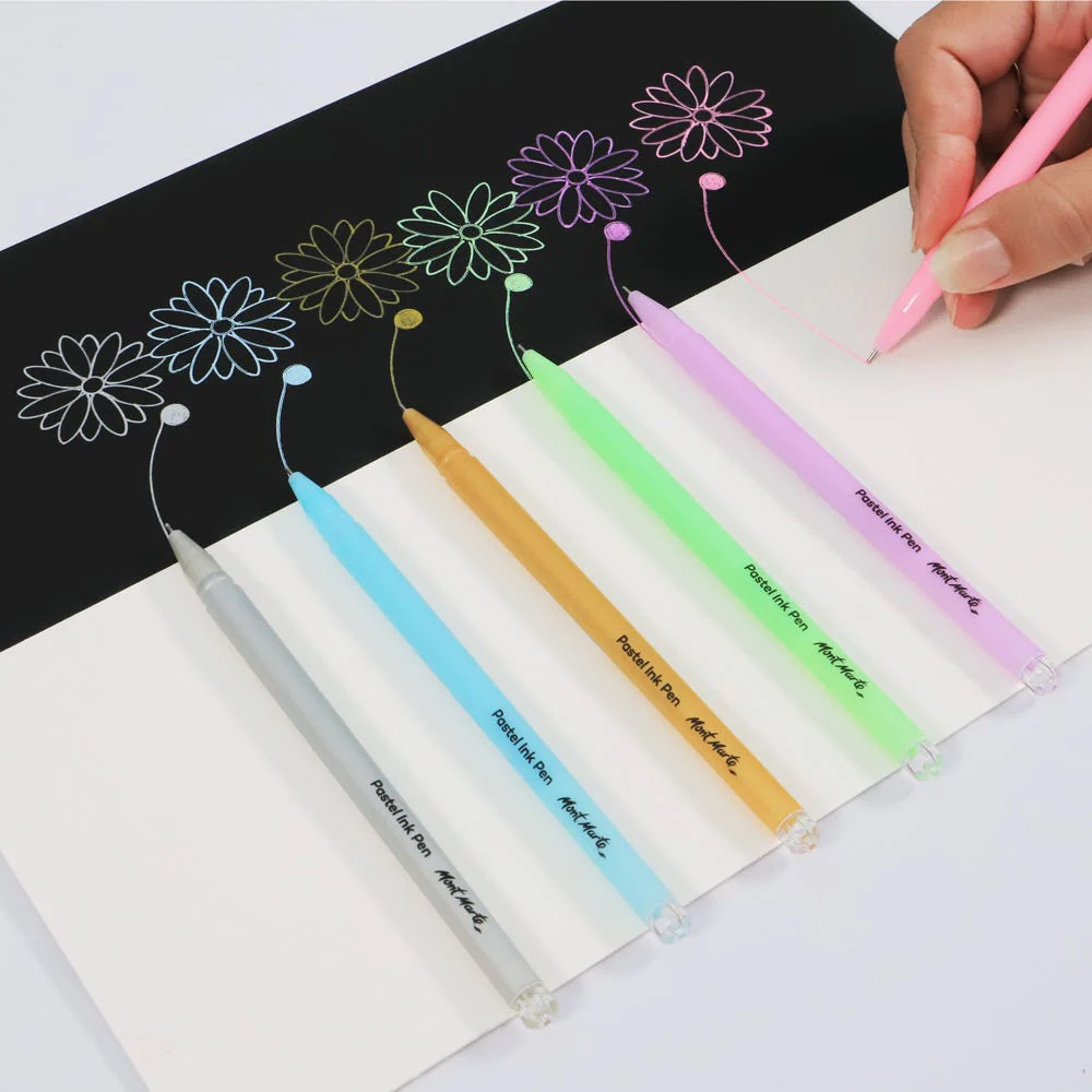 Химикалки с пастелно мастило с фин връх 0.6 мм MM Pastel Ink Pens Fine Tip 6 броя