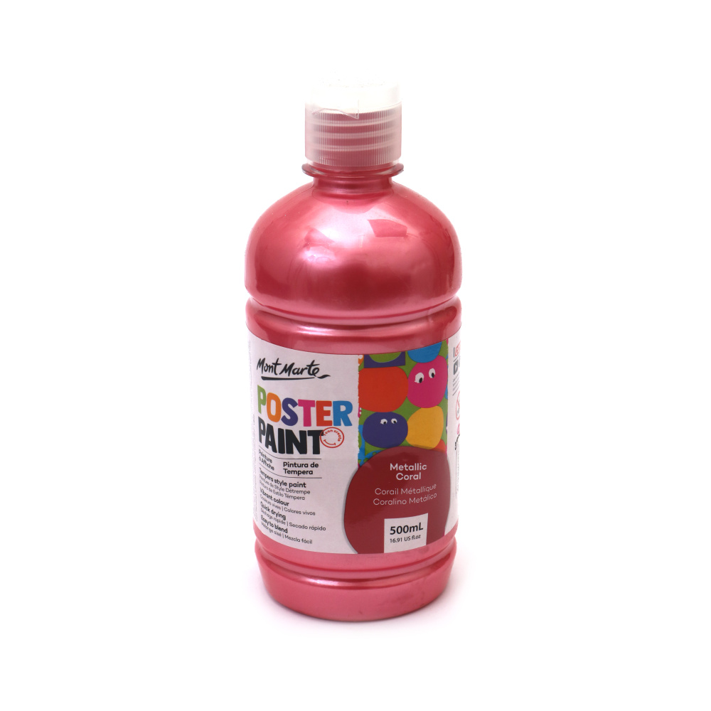 Τέμπερα για αφίσες Mont Marte Poster Paint 500 ml - Μεταλλικό κοραλί 