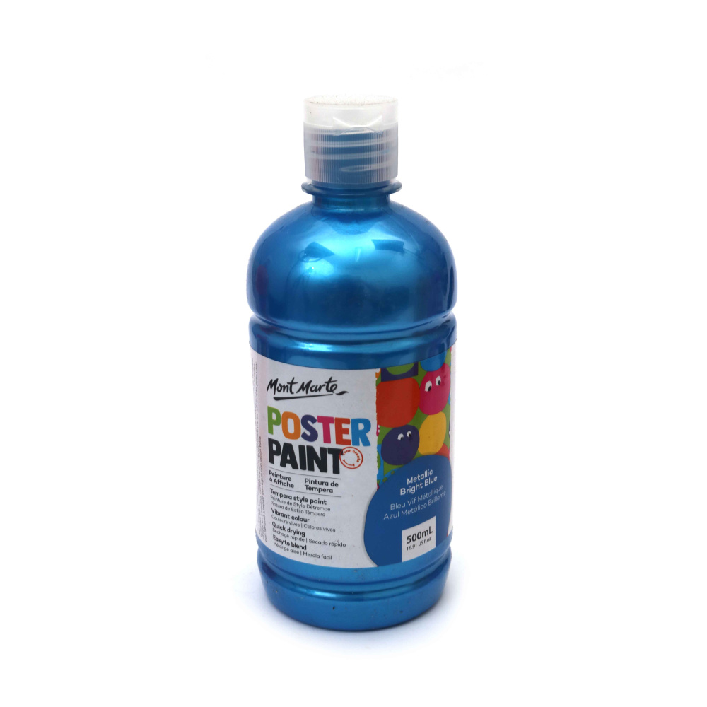 Τέμπερα για αφίσες Mont Marte Poster Paint 500 ml - Μεταλλικό Μπλε Φωτεινό