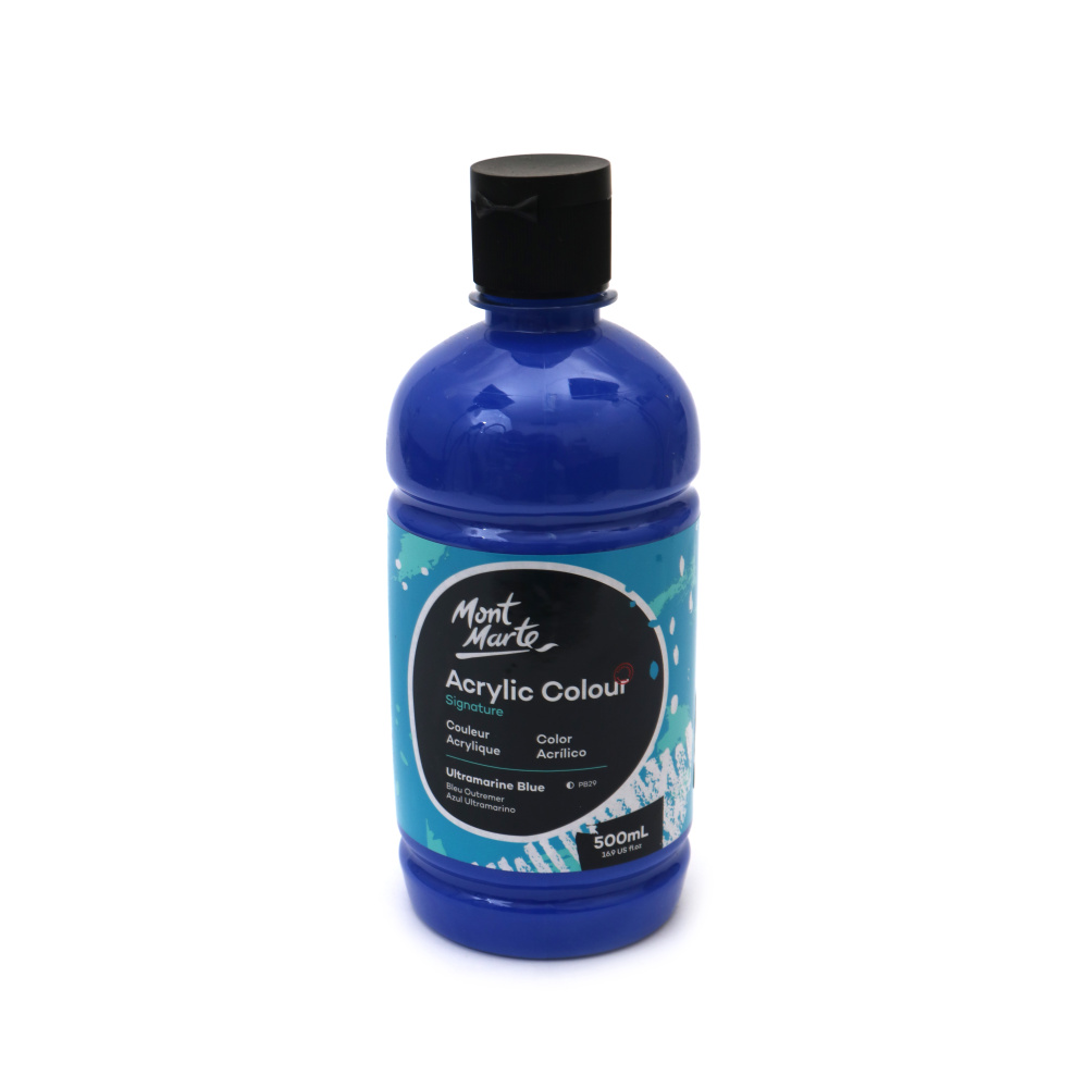 Mont Marte Acrylic Paint – Ultramarine Blue, 500 ml Smooth, Highly Pigmented Colour for Artists