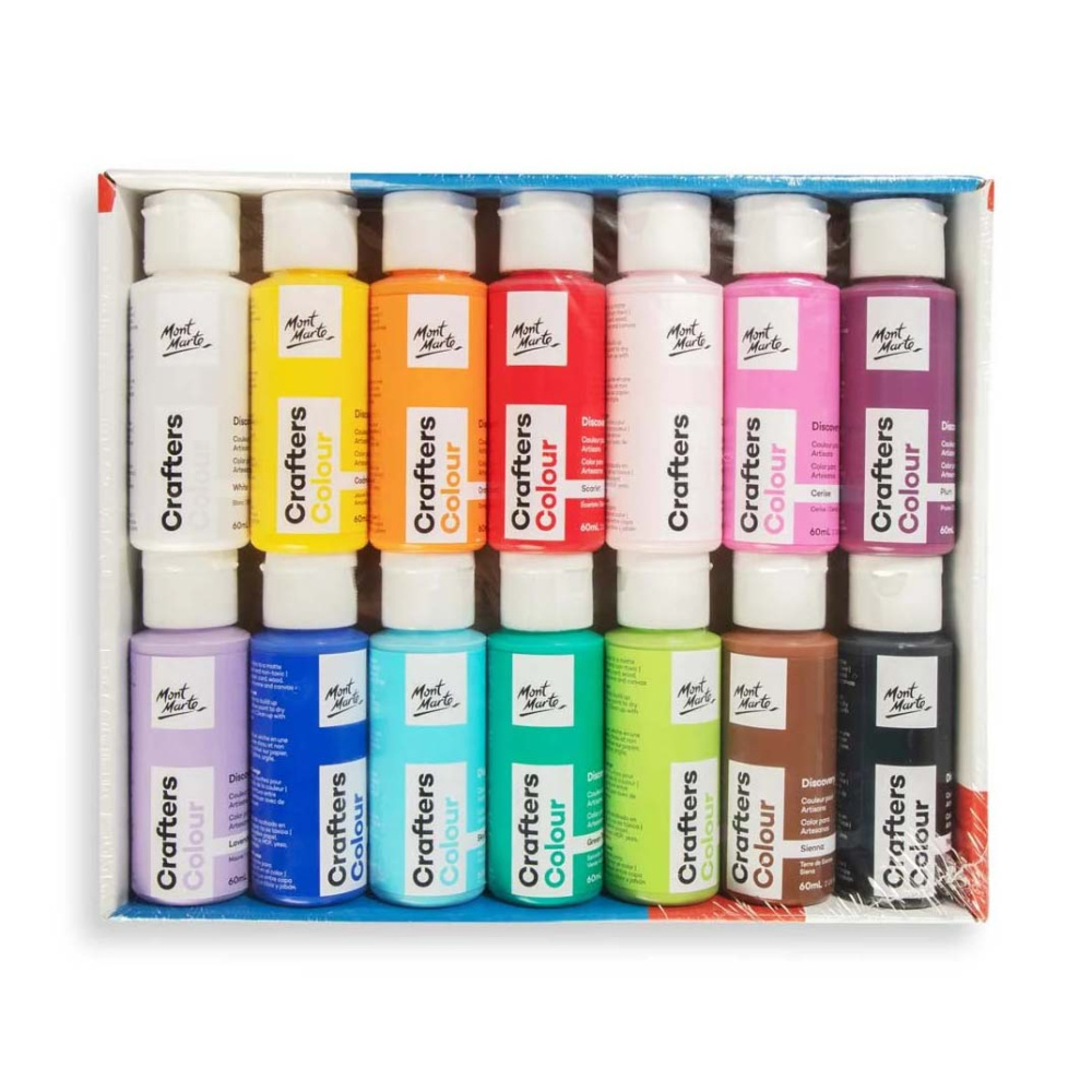 Set de vopsele acrilice Mont Marte Crafters Colour Basic Set 14 culori x 60 ml