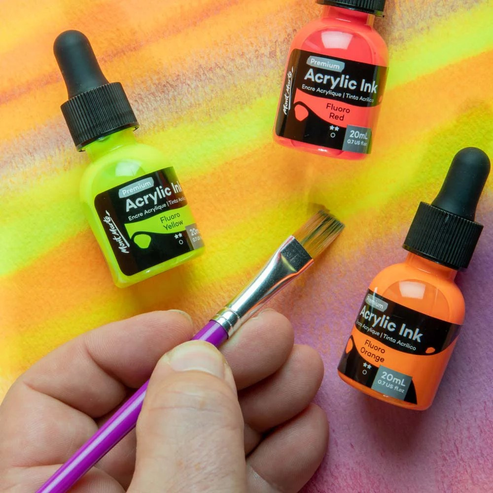 Σετ ακρυλικά μελάνια Mont Marte Fluoro Acrylic Ink 6 χρώματα x 20 ml