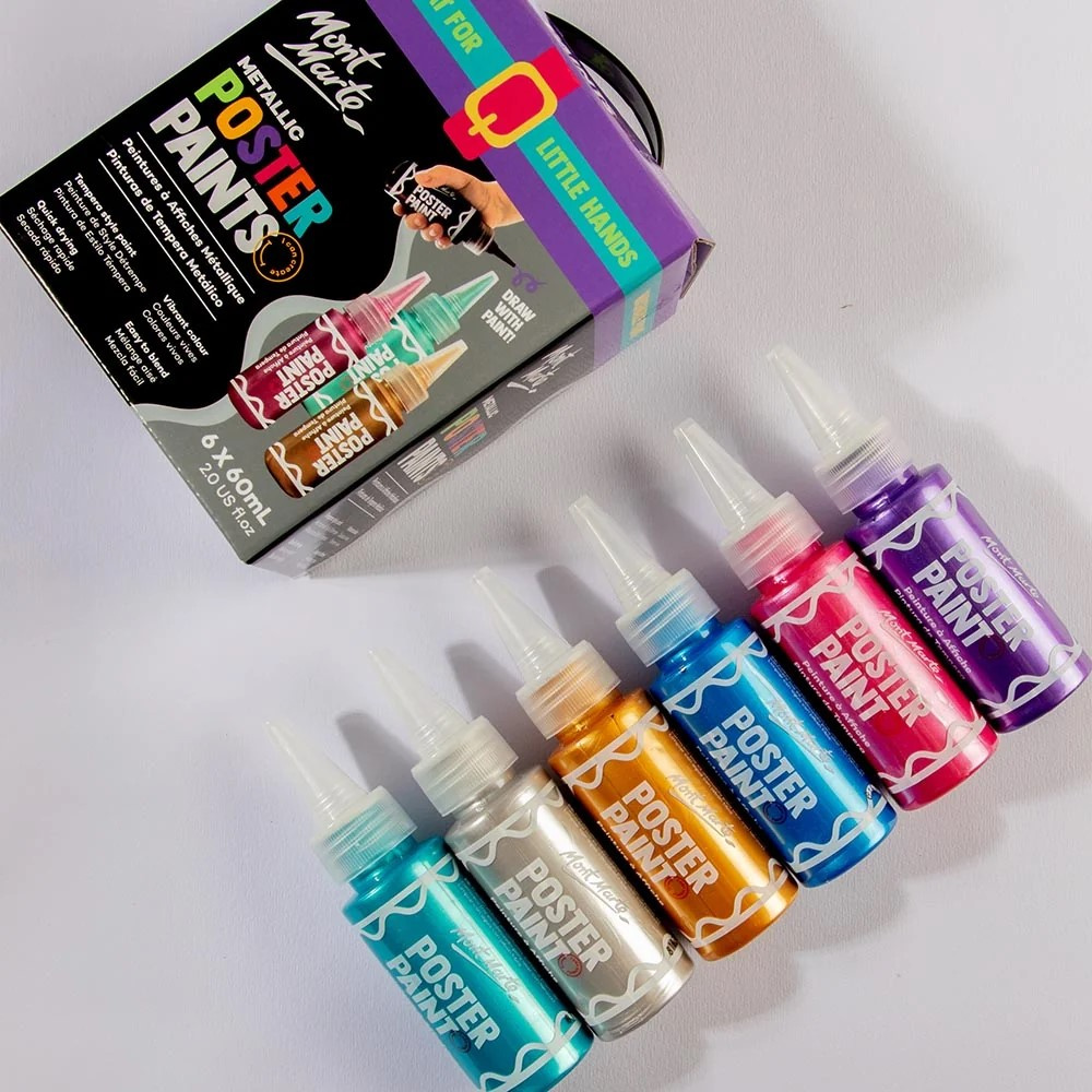 Shimmering Mont Marte Metallic Tempera Paint Set – 6 Colors x 60 ml – for Creative Painting Projects