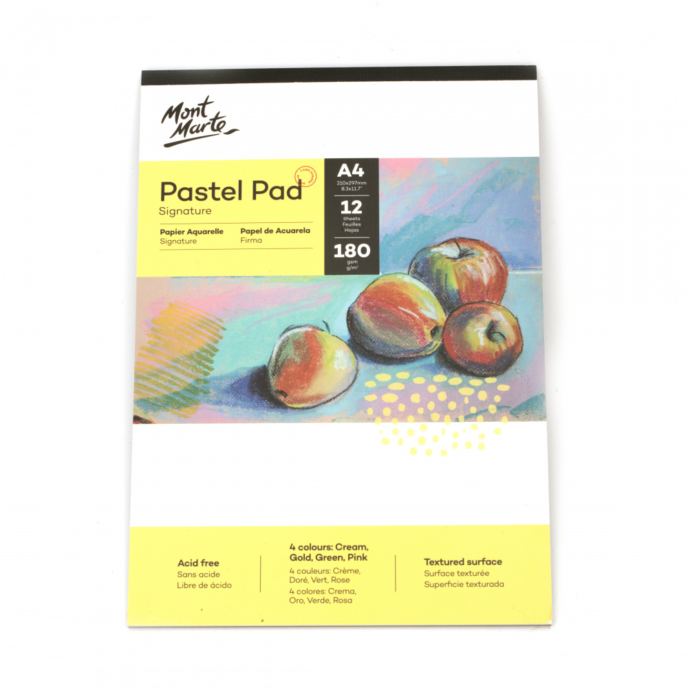 MM Pastel Pad, A4, 180 g/m², 4 Colors, Acid-Free, 12 Sheets