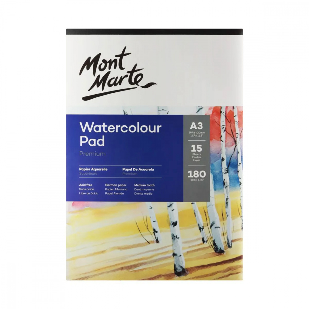 Sketchbook with Watercolor Paper MONT MARTE Premium, German Paper / A3, 180 g/m2 - 15 sheets