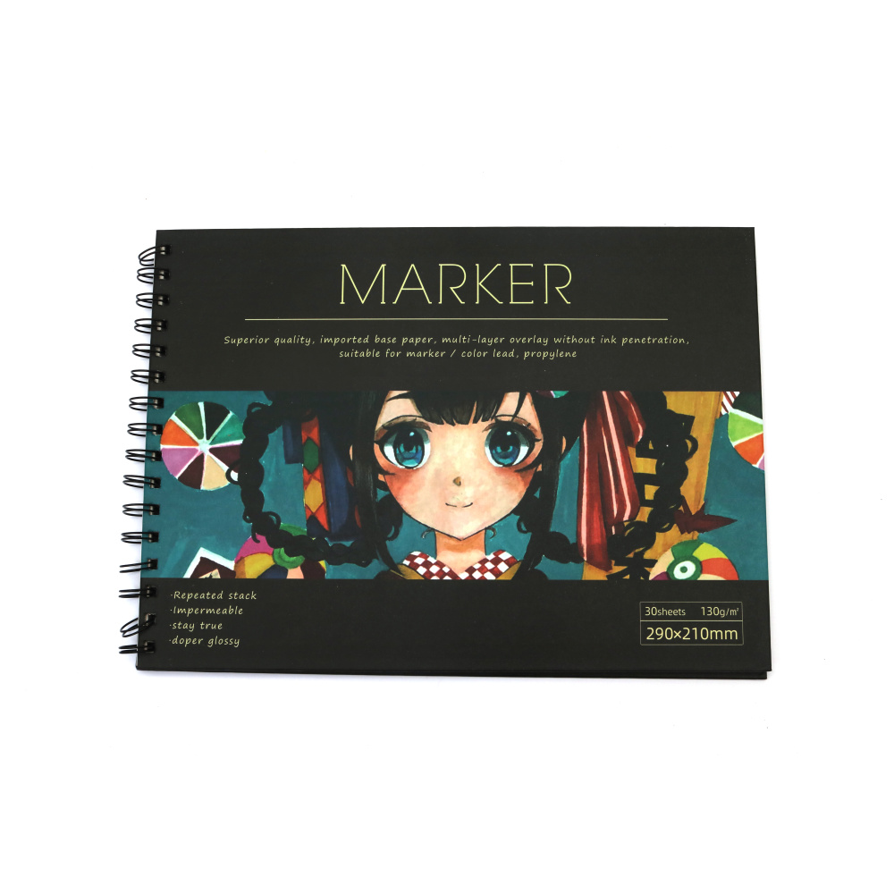 Sketchpad Suitable for Marker Drawing, A4, 130 gsm, Spiral Bound - 30 Sheets