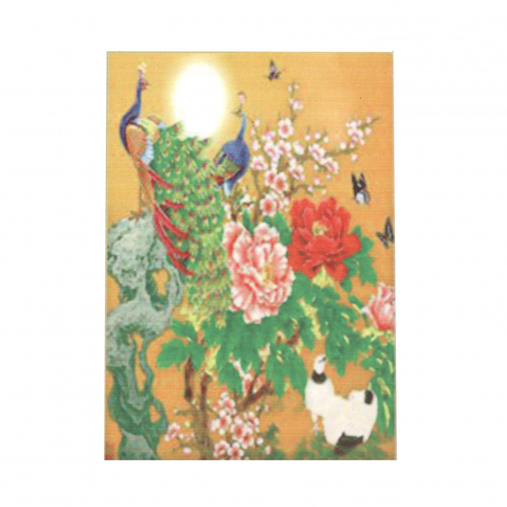Diamond Painting 50x65 cm with a Frame, Full Drill, Round Diamonds, Home Wall Decor - Colored Peacocks YSG0010