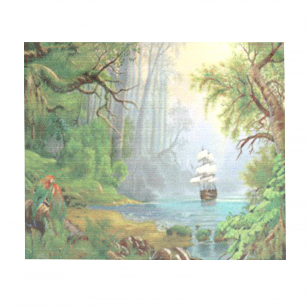 DIY Diamond Painting 50x65 cm with a Frame, Full Drill Embroidery, Round Crystals, Wall Decor Painting - Ship on the River YSG0004