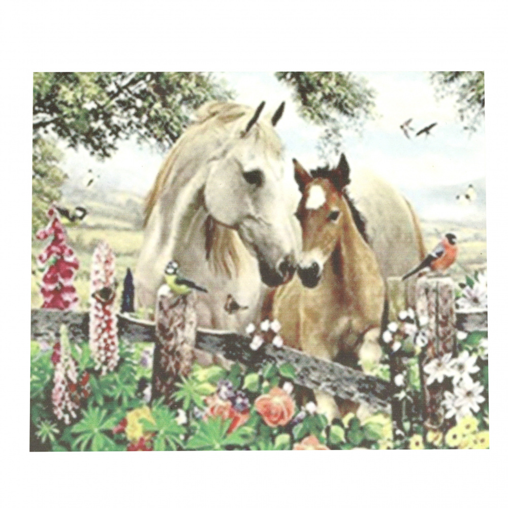 Diamond Painting 50x65 cm, Mosaic Craft Art, Round Crystals, Full Drill with a Frame - Horse and Foal YSG0191