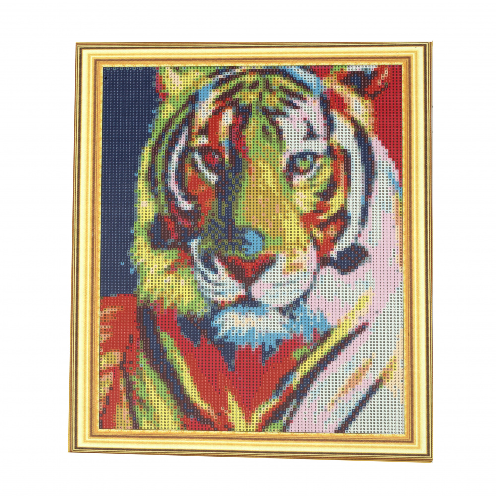 Framed DIY Diamond Painting 30x40 cm, Full Drill Embroidery, Round Crystals, Wall Decor Painting  - Tiger Rainbow YSG0557