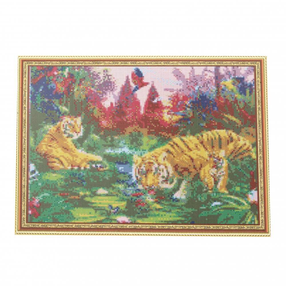 Framed DIY Diamond Painting 40x50 cm, Full Drill Embroidery, Round Crystals, Wall Decor Painting - Tiger Family YSG0001