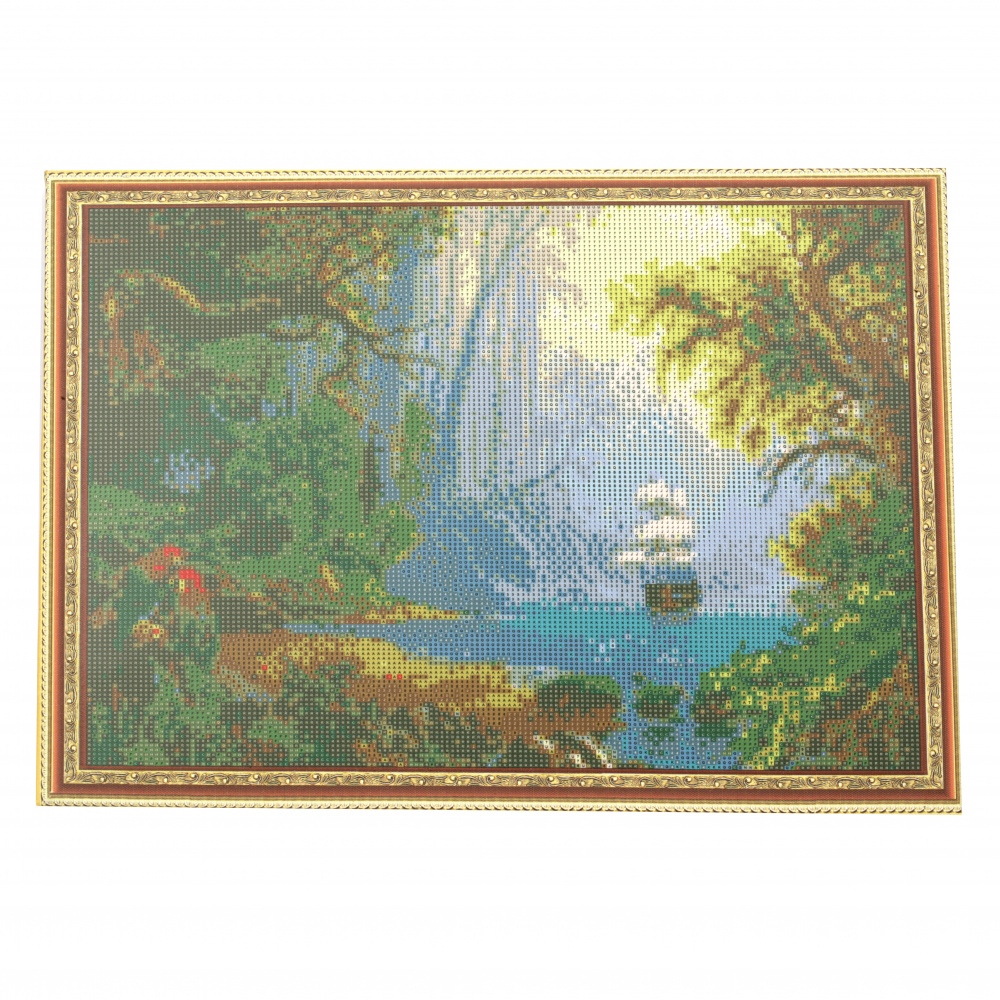Diamond Painting 40x50 cm, Mosaic Craft Art, Round Crystals, Full Drill with a Frame  - Ship on the River YSG0004