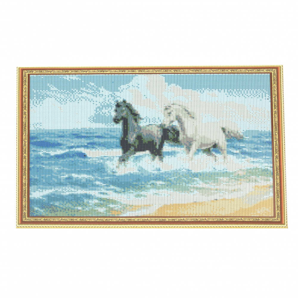 Diamond Painting 40x50 cm with a Frame, Full Drill, Round Diamonds, Home Wall Decor - Horses on the Beach YSG0078