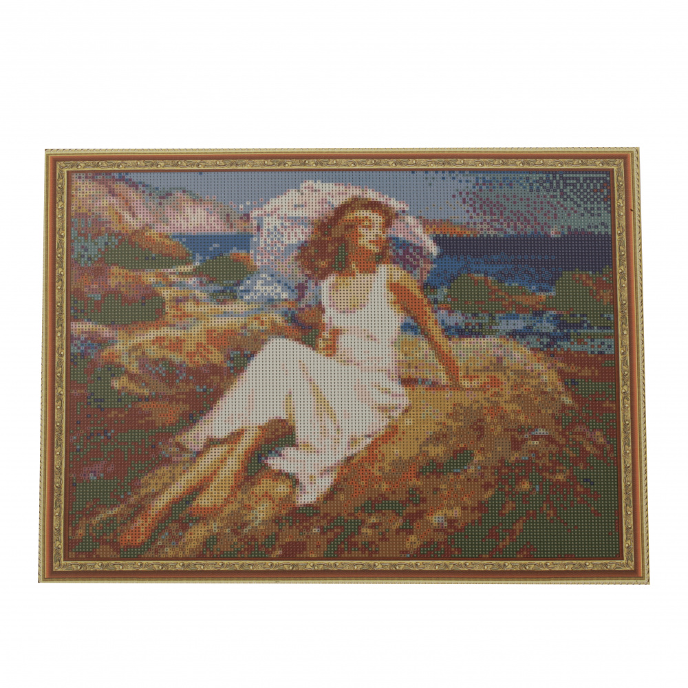 Diamond Painting 40x50 cm, Mosaic Craft Art, Round Crystals, Full Drill with a Frame - Woman on the Shore YSG0179